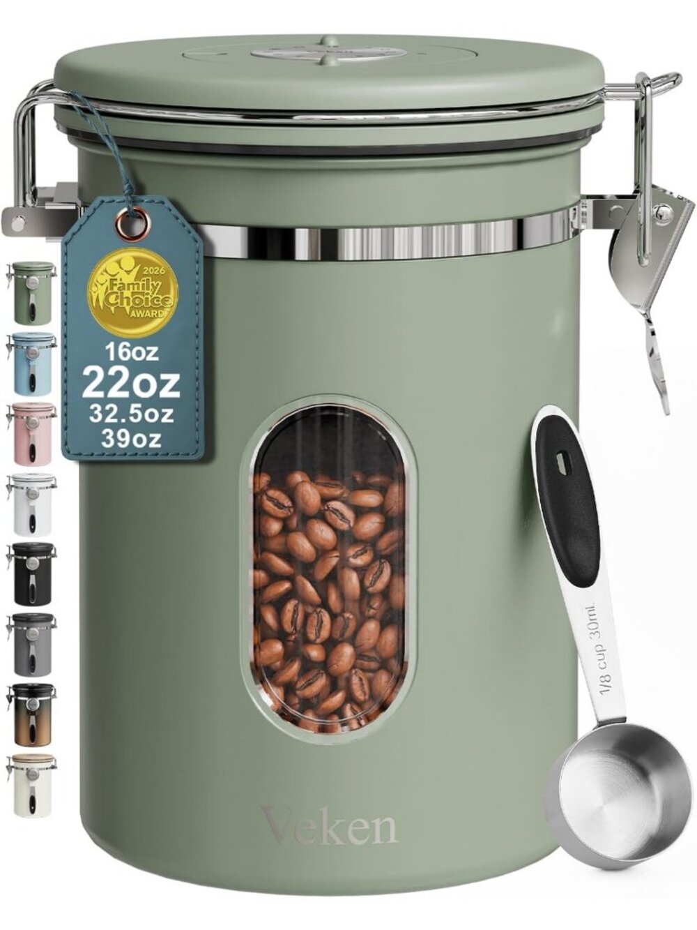 Airtight Stainless Steel Coffee Canister with Window - 22oz Storage Container